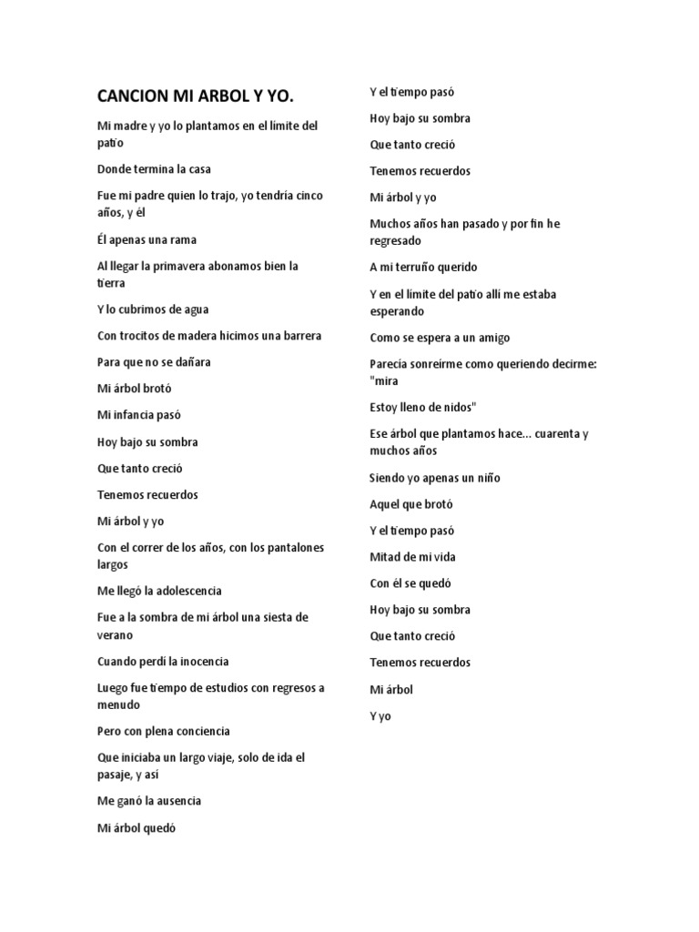 Mi árbol y yo: Letra y recuerdos | PDF