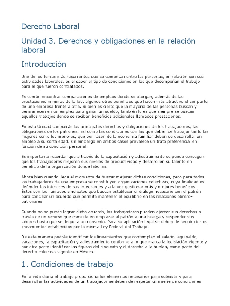 Derechos y obligaciones laborales en México | PDF | Derecho laboral ...