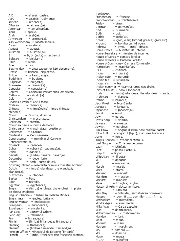 Dictionar Englez Roman | PDF