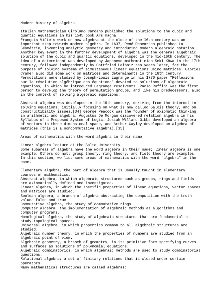 Modern History of Algebra PDF Abstract Algebra Field (Mathematics)