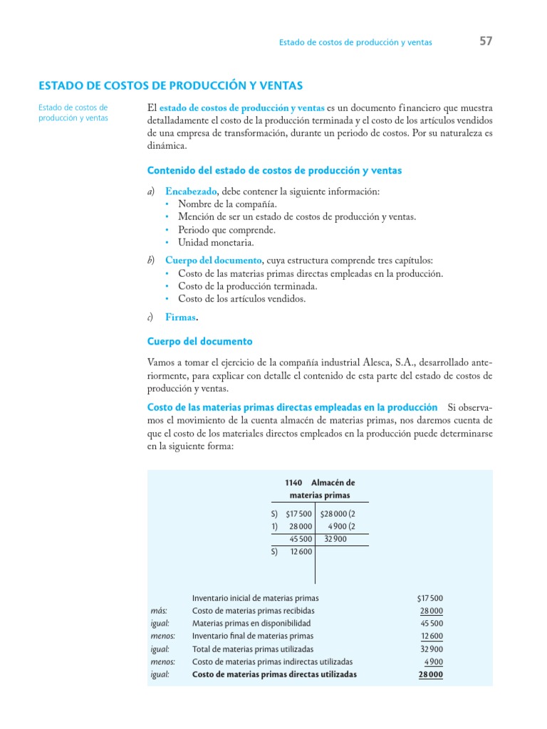 Estado de Costos de Producción y Ventas | PDF | Costo | Estado de ...