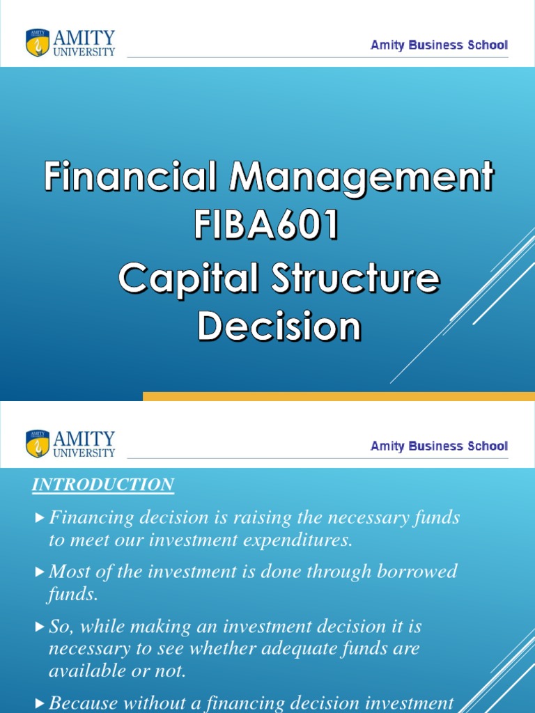 Capital Structure Decision In Financial Management Pdf