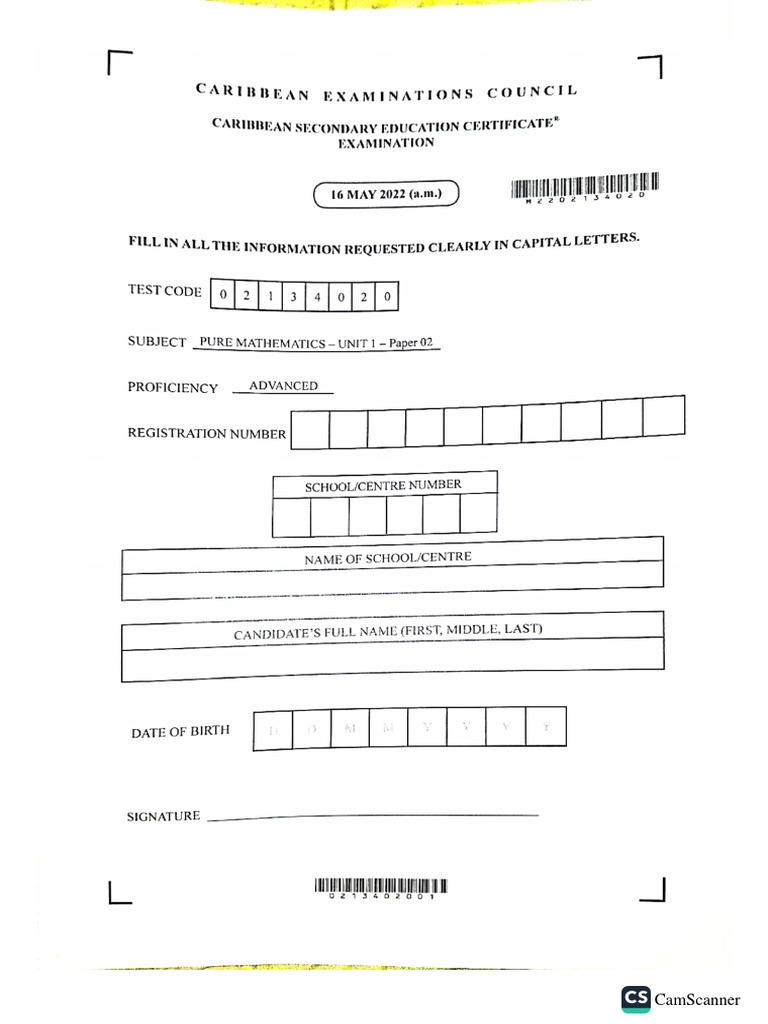 CAPE Pure Mathematics Unit 1 MayJune 2022 Paper 02 | PDF