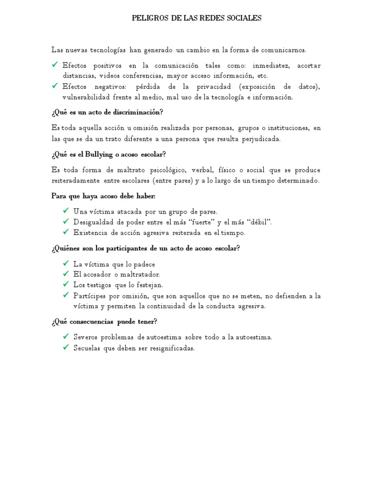 PELIGROS DE LAS REDES SOCIALES Bullying y Ciberbullyng | PDF | Acoso ...