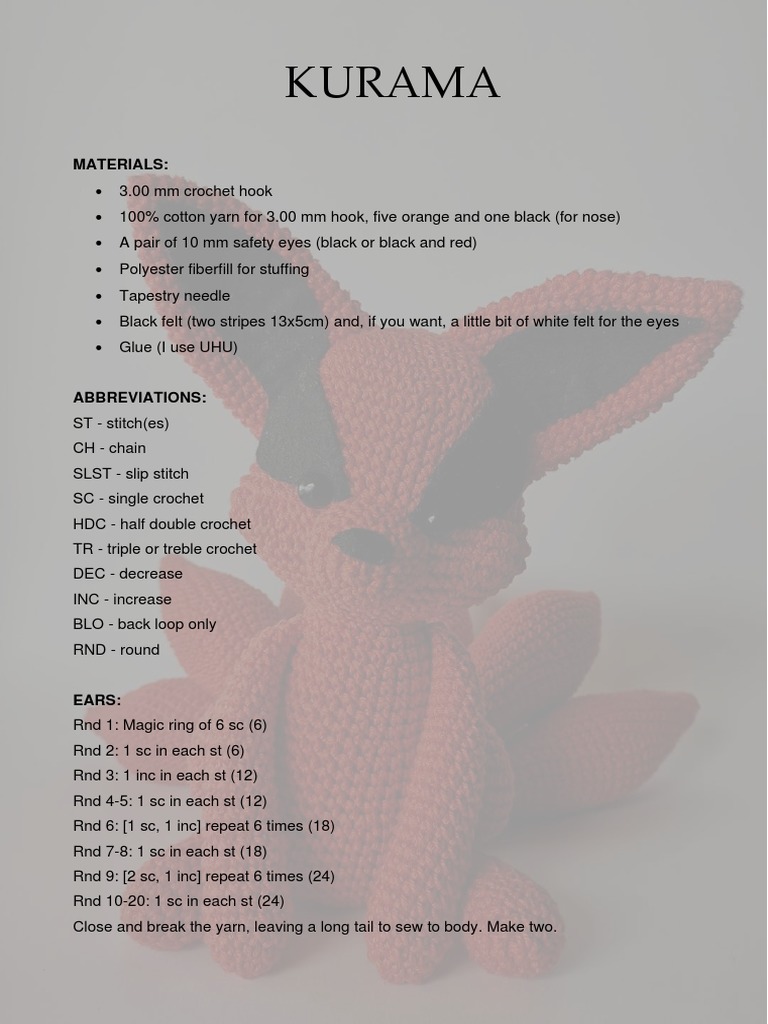 Kurama Pattern PDF Crochet Sewing