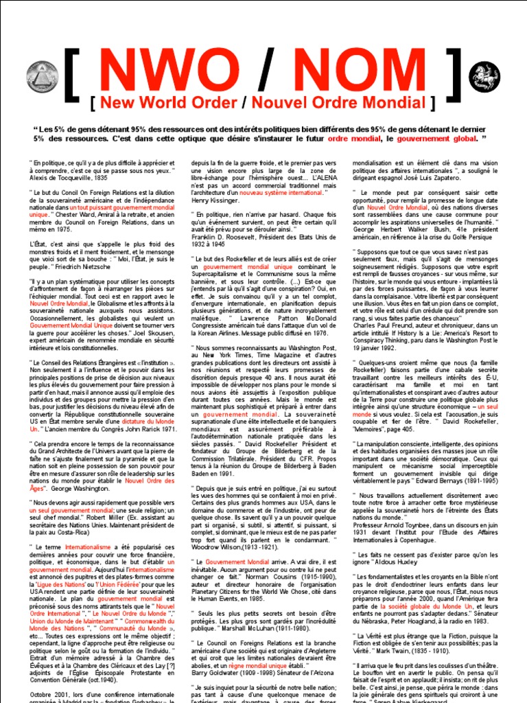 Tract Citations Nom Nwo Nouvel Ordre Mondial Theorie Du Complot Les Etats Unis