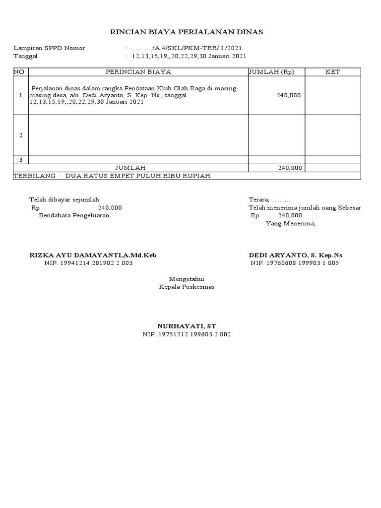 Kuitansi Dan Rincian Biaya | PDF