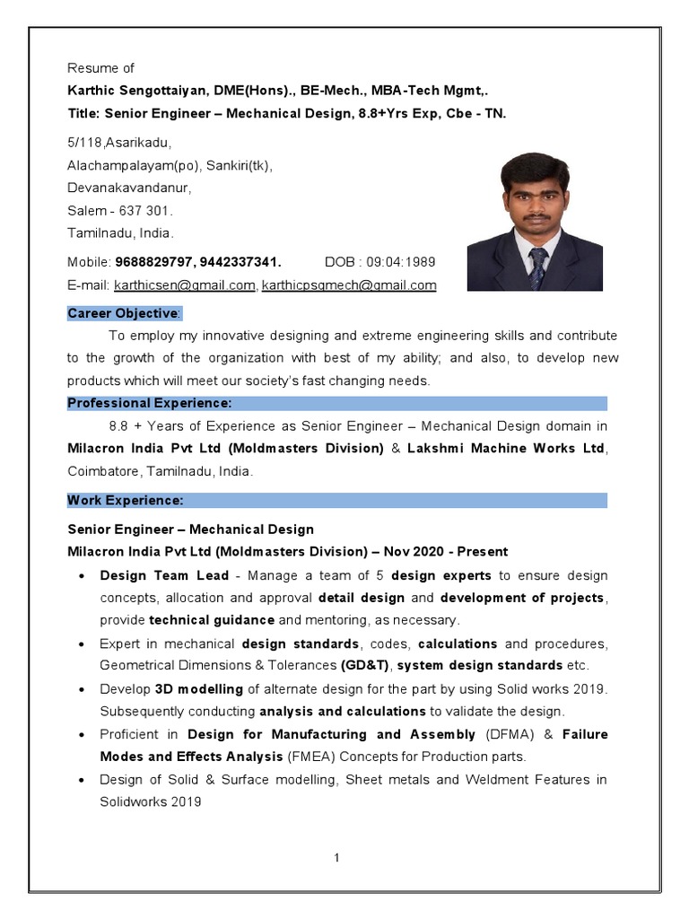 Senior Mechanical Design Engineer Resume | PDF | Machining | Mechanical ...