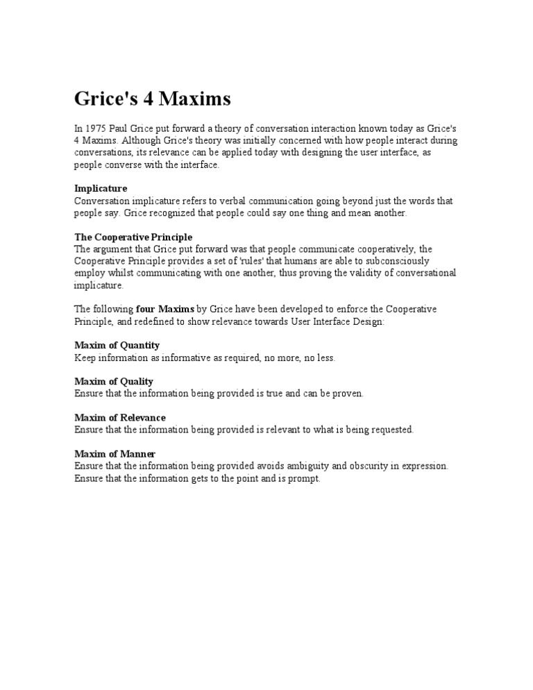 Grice's 4 Maxims in Communication | PDF