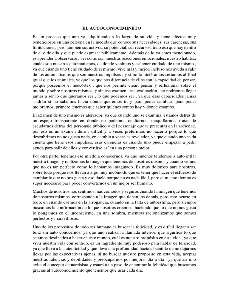 Importancia del Autoconocimiento | PDF | Autoestima | Felicidad