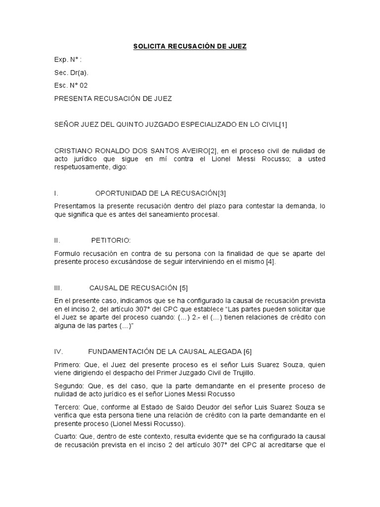 Solicita Recusación de Juez | PDF | Judicaturas | Principios éticos