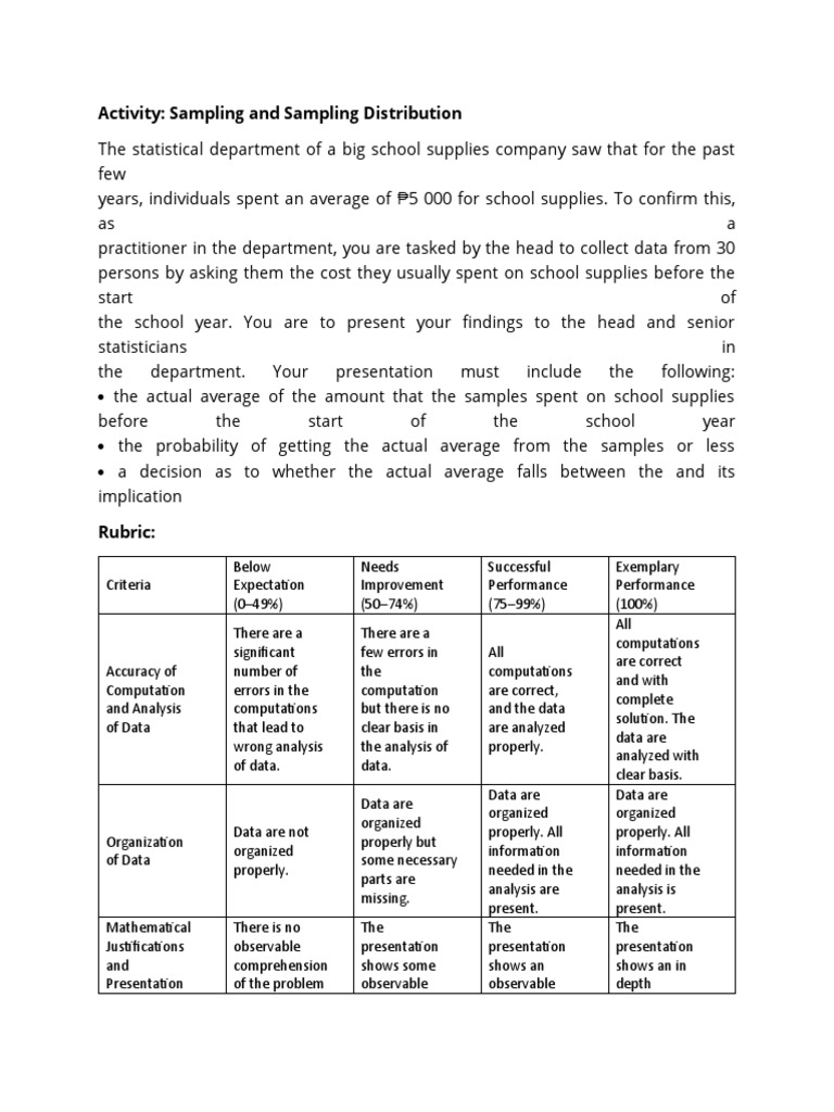 Activity sampling and sampling distribution pdf statistics data