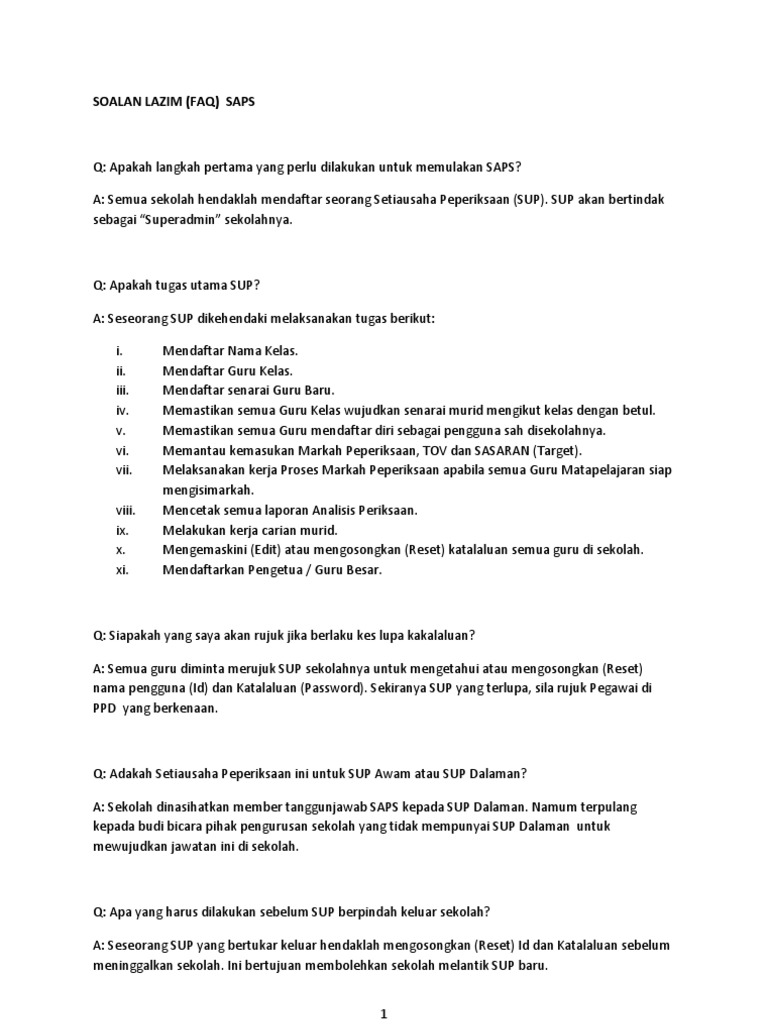 Soalan Lazim Saps Sistem Analisa Peperiksaan Sekolah Pdf