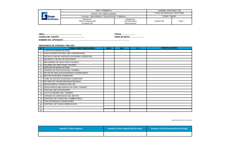 Check list mezcladora | PDF