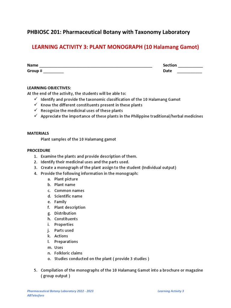 La3 - Plant Monograph | PDF | Home & Garden