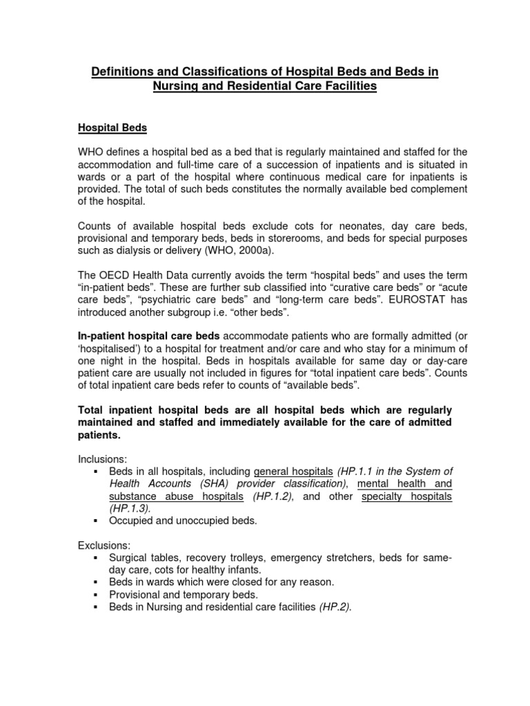 Hospital Bed Definitions & Classifications PDF Hospital Psychiatry