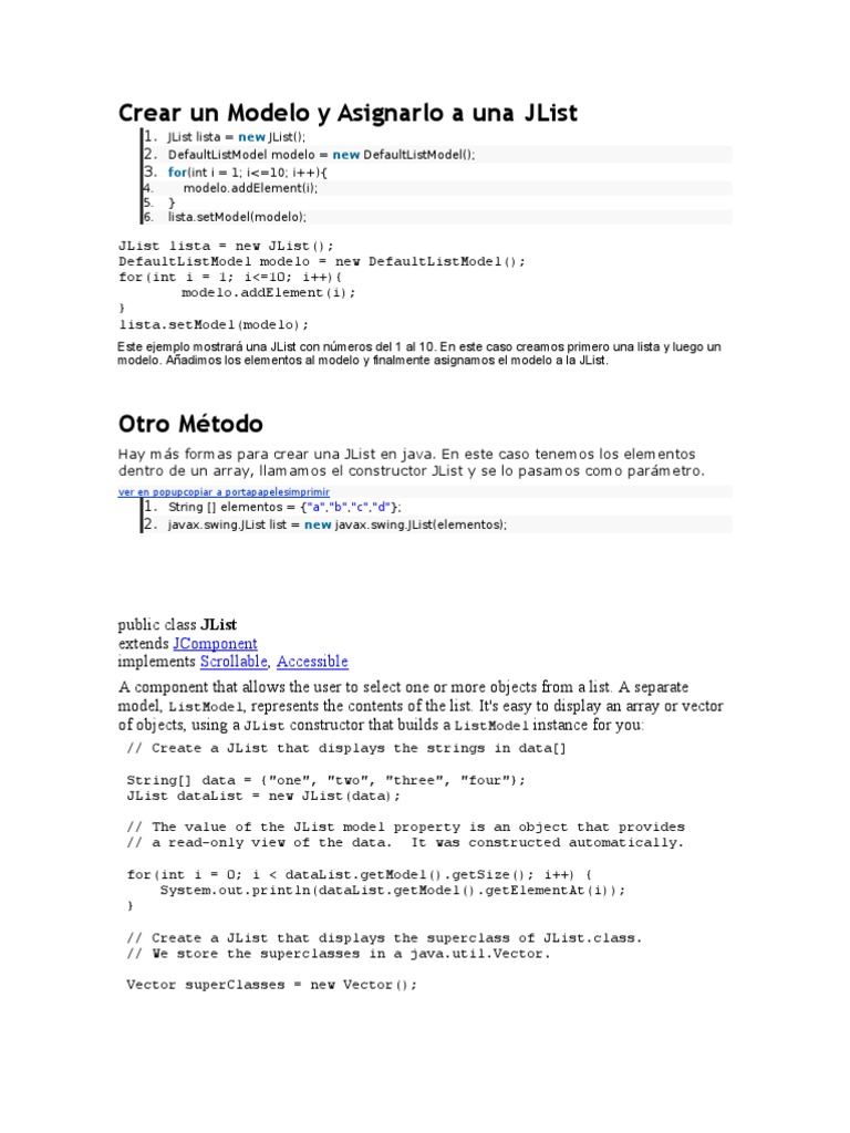 Crear Un Modelo y Asignarlo A Una JList | PDF | Method (Computer ...