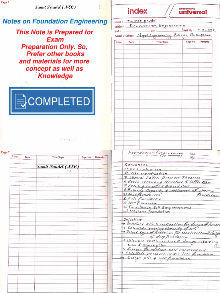 Foundation Engineering Exam Notes | PDF
