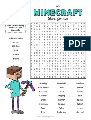 Minecraft Word Search Puzzle, PDF, Minecraft