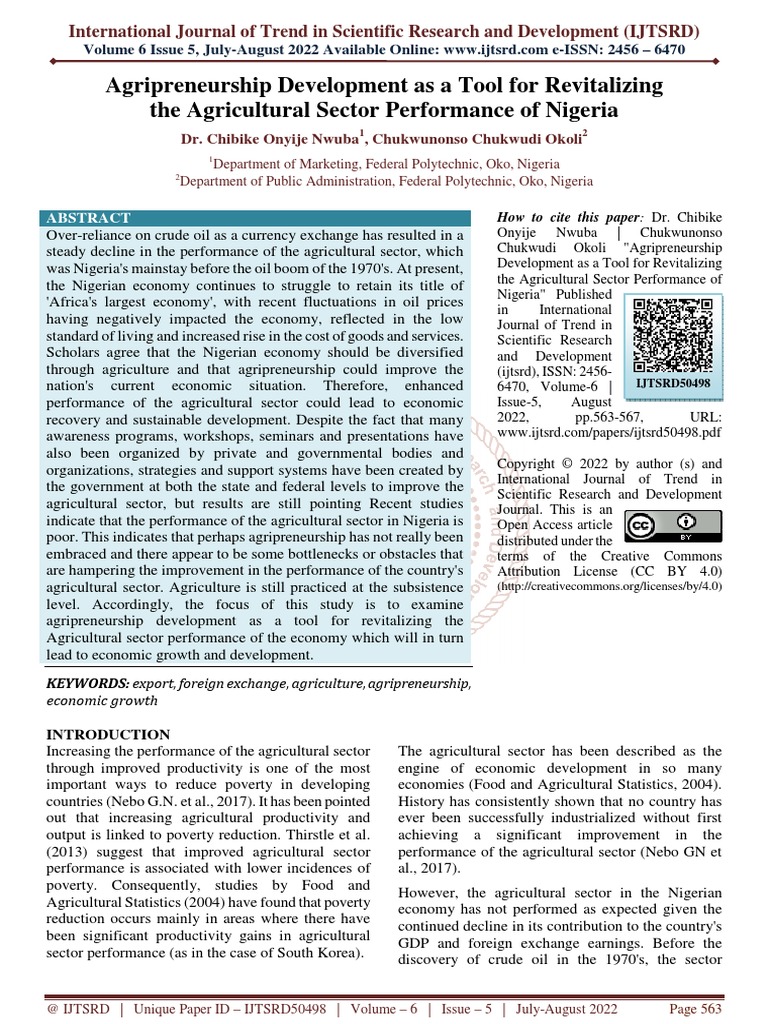 Agripreneurship Development As A Tool For Revitalizing The Agricultural