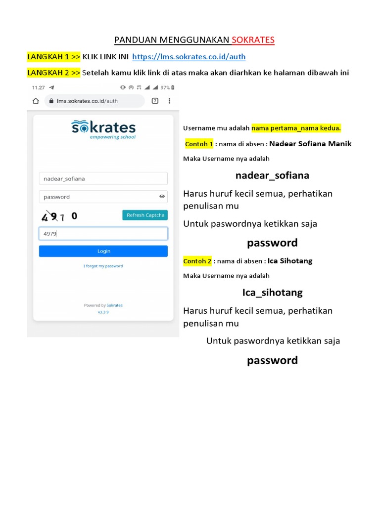 Panduan Login dan Navigasi Sokrates | PDF