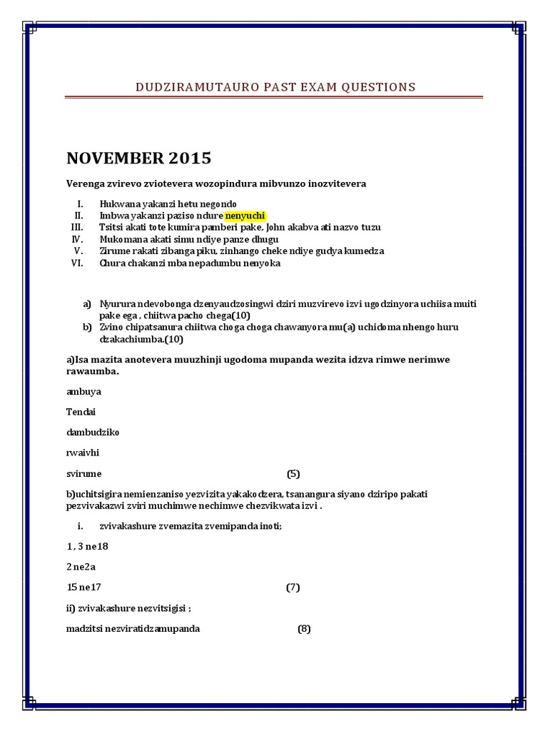 Shona Past Exam Questions Analysis | PDF