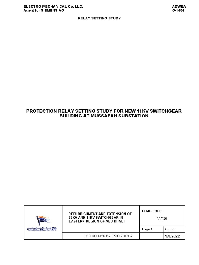 Relay Setting Study for 11kV Switchgear | PDF | Electrical Substation ...