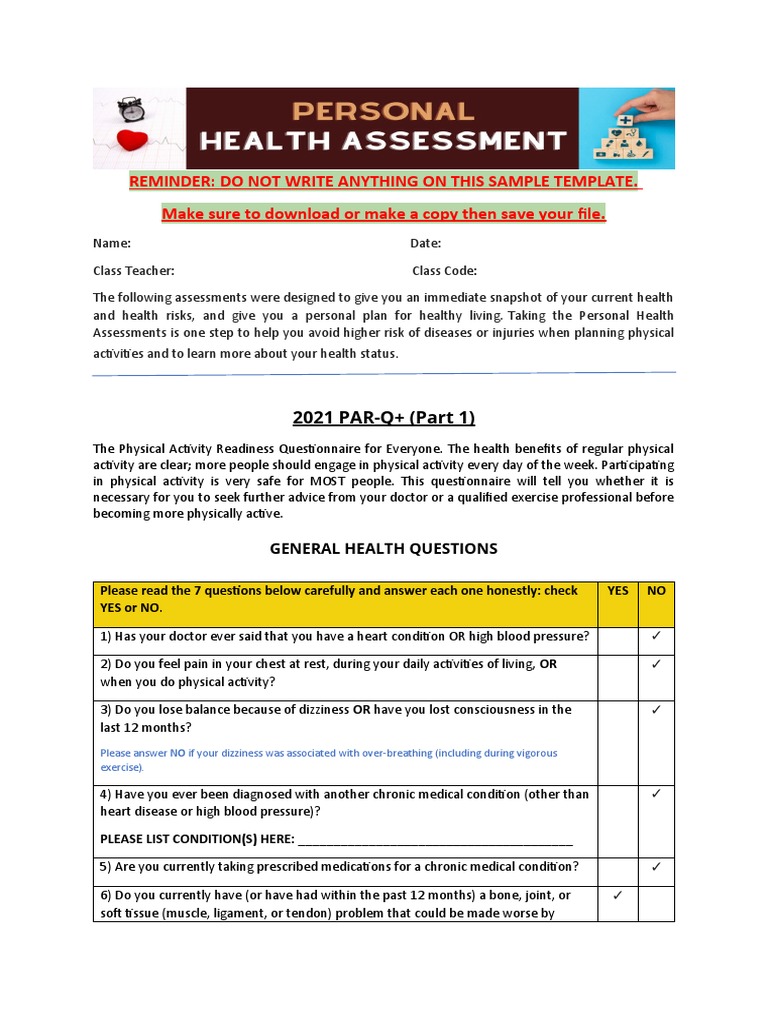 Personal Health Assessment PDF Asthma Stroke