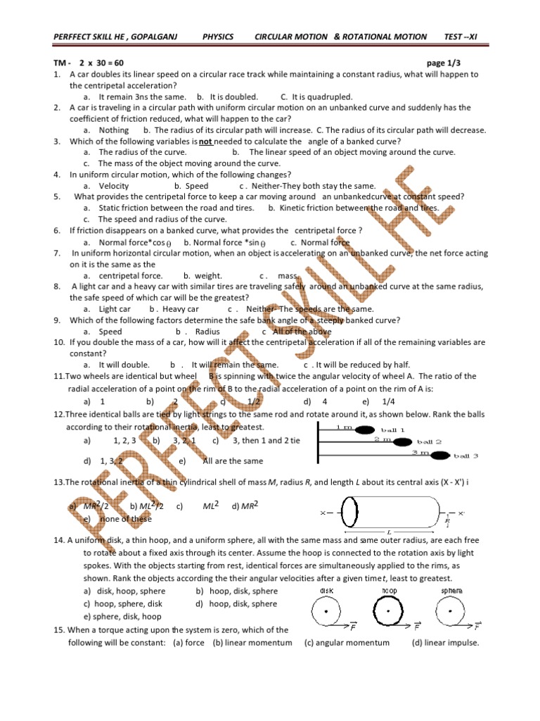 Test Paper - Xi - 2011-Rotation Circular Motion | PDF | Rotation Around ...