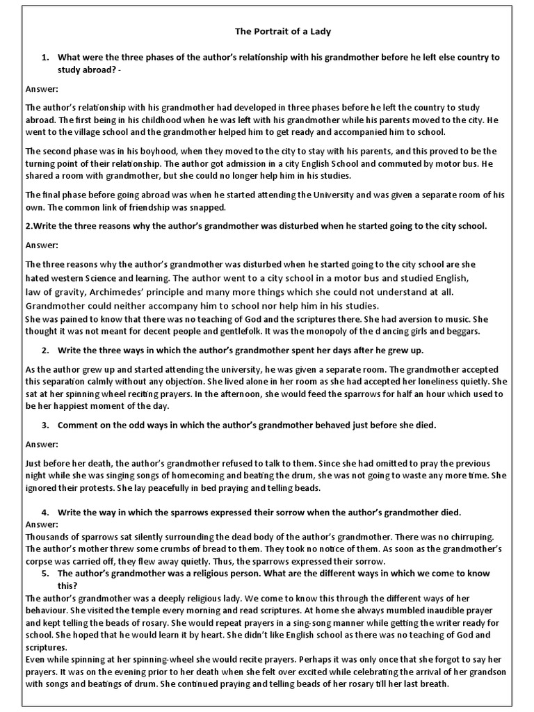 11 The Portrait of A Lady Question N Answer PDF Prayer Rosary