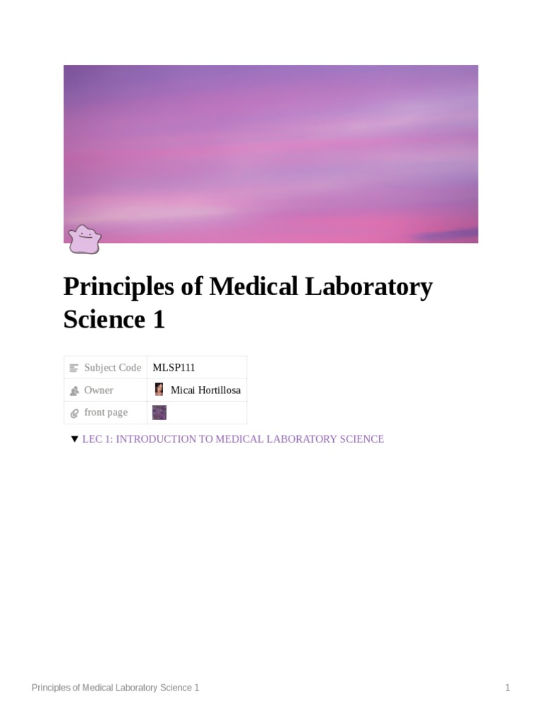 Principles of Medical Laboratory Science 1 PDF Medical Laboratory