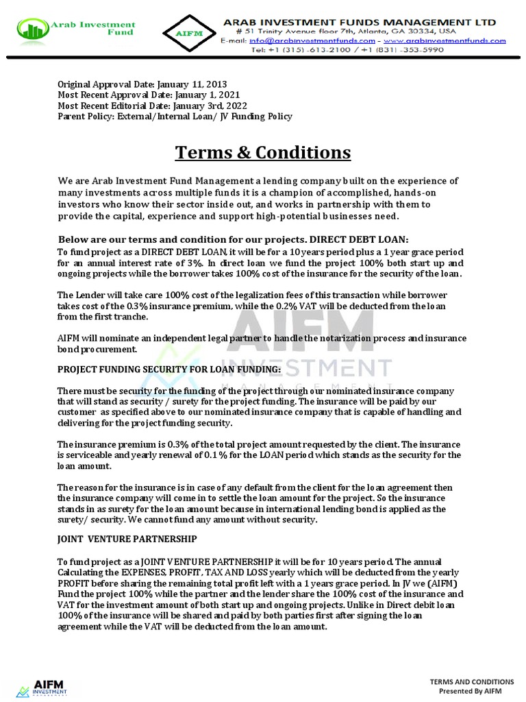 ÁIFM Terms And Conditions | PDF | Loans | Insurance