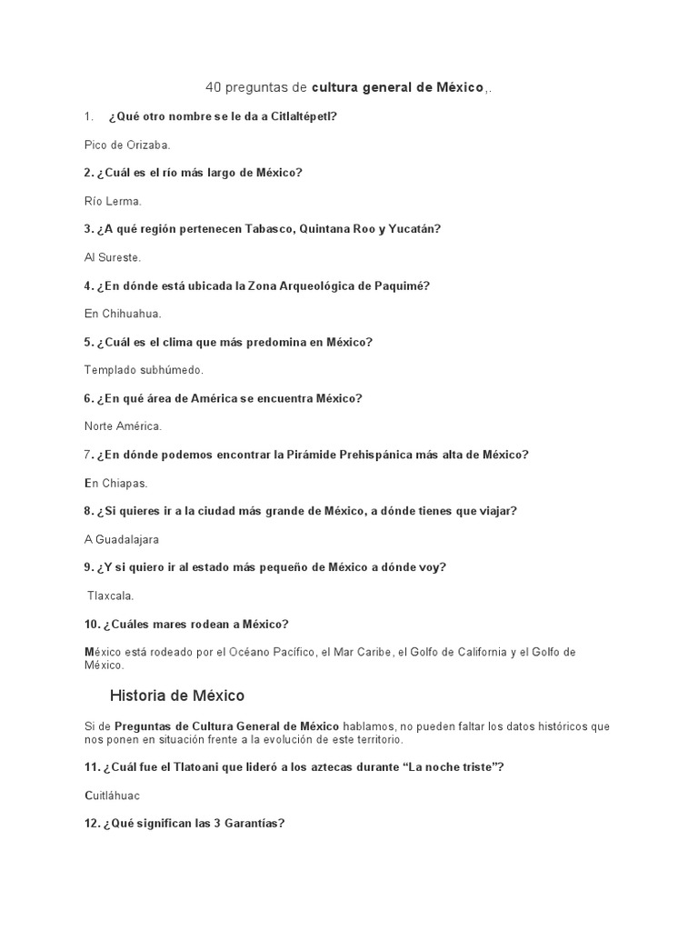40 Preguntas de Historia | PDF | México | Nueva españa