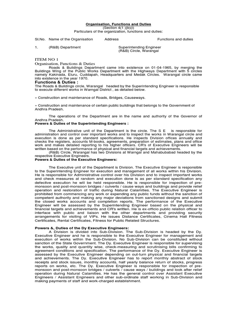 R&B Department: Roles & Responsibilities | PDF | Specification ...