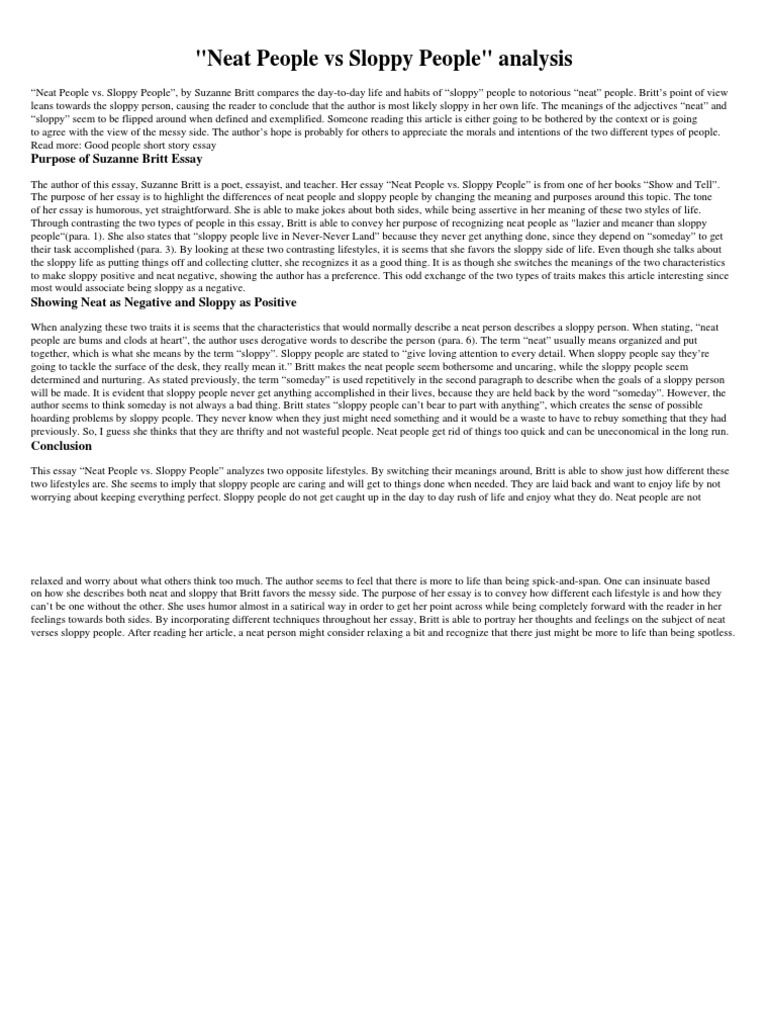 Neat People Vs Sloppy People Analysis | PDF | Essays