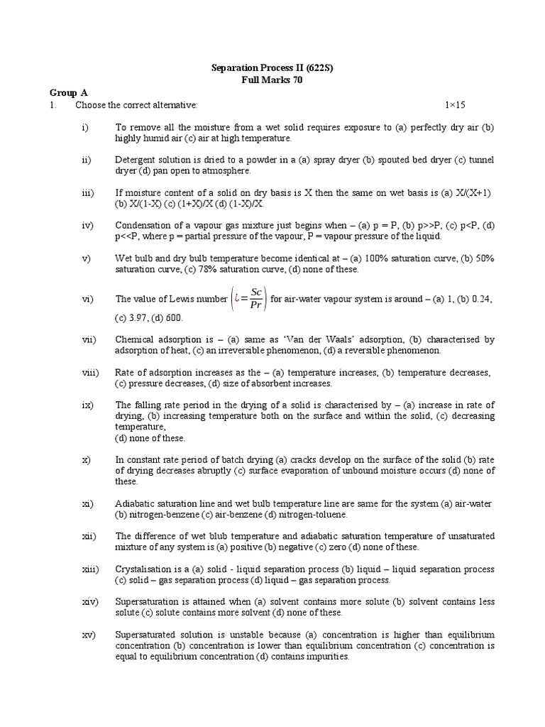 Separation Process II Exam Questions | PDF | Humidity | Adsorption