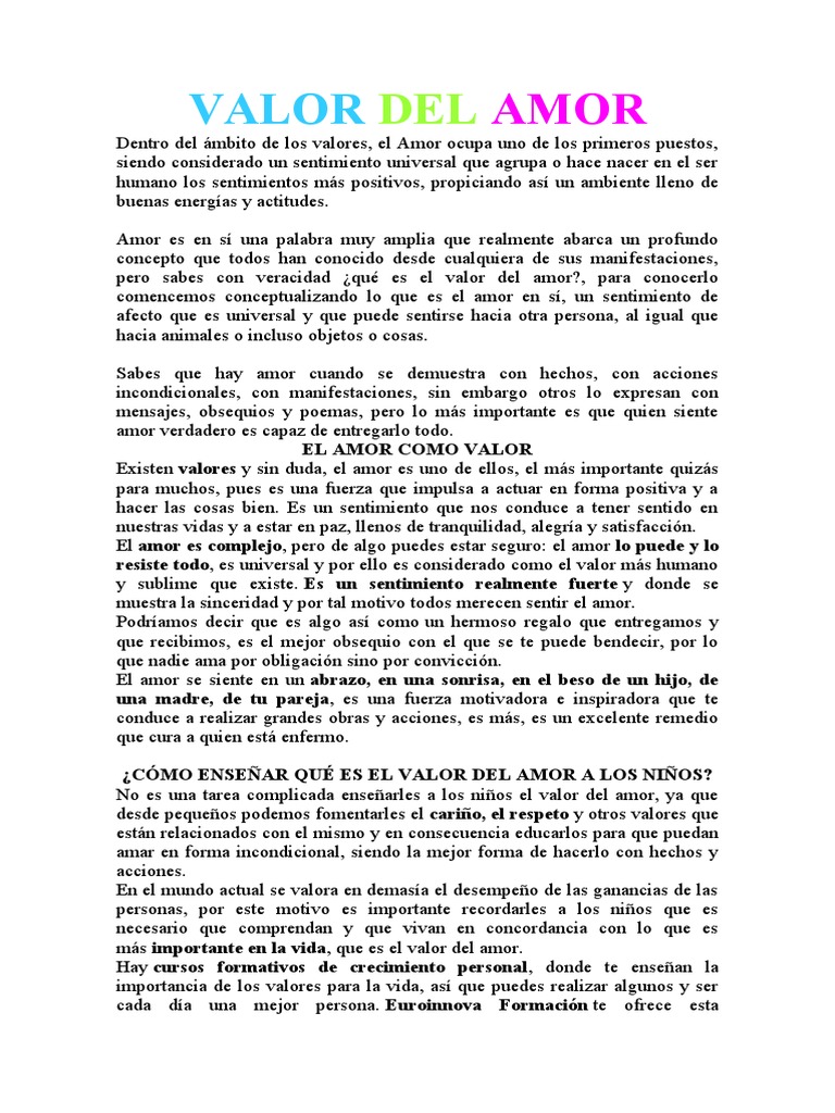 Valor Del Amor | PDF | Amor | Sicología, image size:768x1024