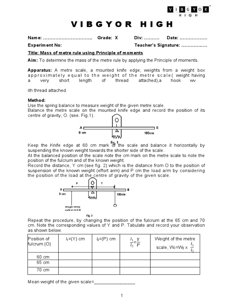 Mass of Metre Rule via Moments Experiment | PDF