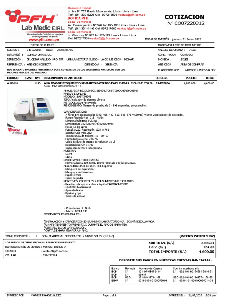 Cotización para Clínica Urpi Pichari | PDF | Informática | Bienes ...