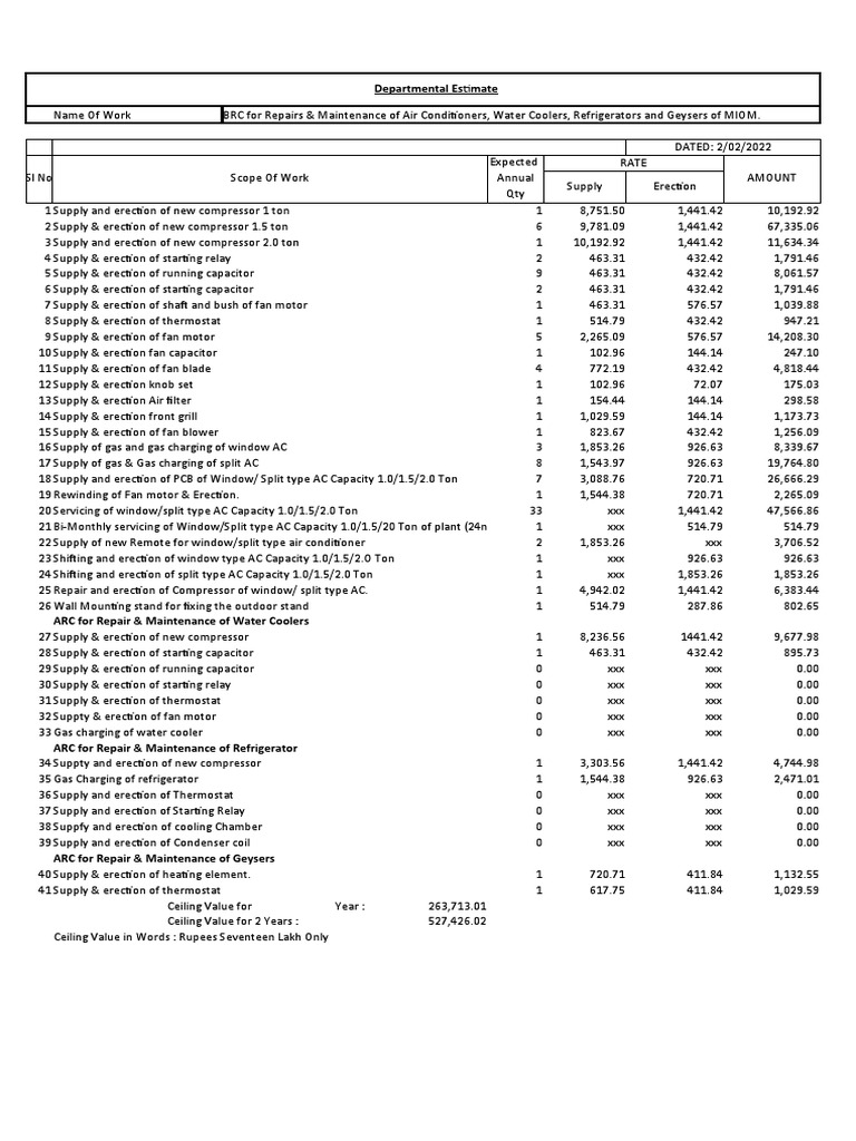 Departmental Estimate PDF Thermostat Air Conditioning
