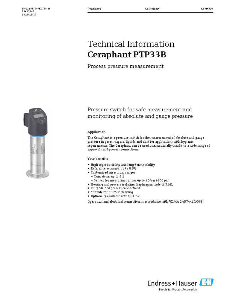 Ceraphant PTP33B | PDF | Pressure Measurement | Bipolar Junction Transistor