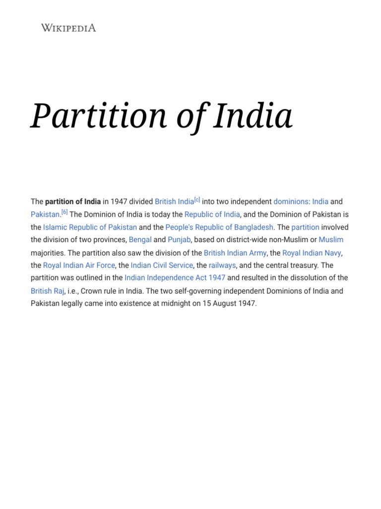 Partition of India Wikipedia PDF Partition Of India British Raj