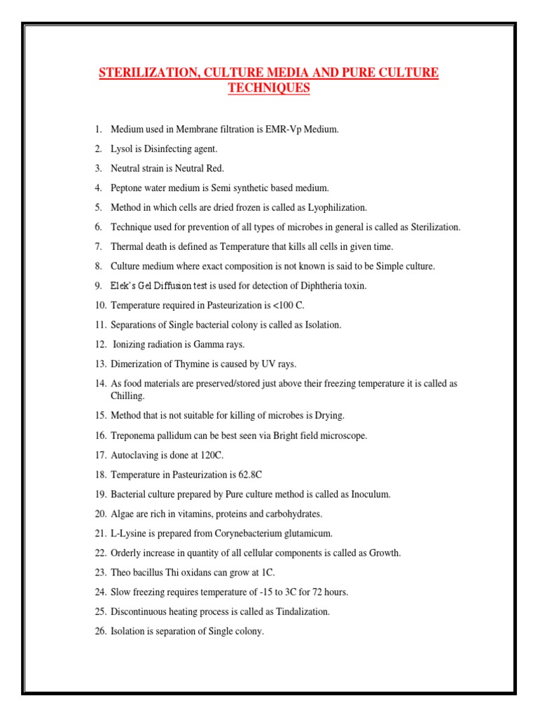 Sterilization and Pure Culture Techniques | PDF | Growth Medium ...