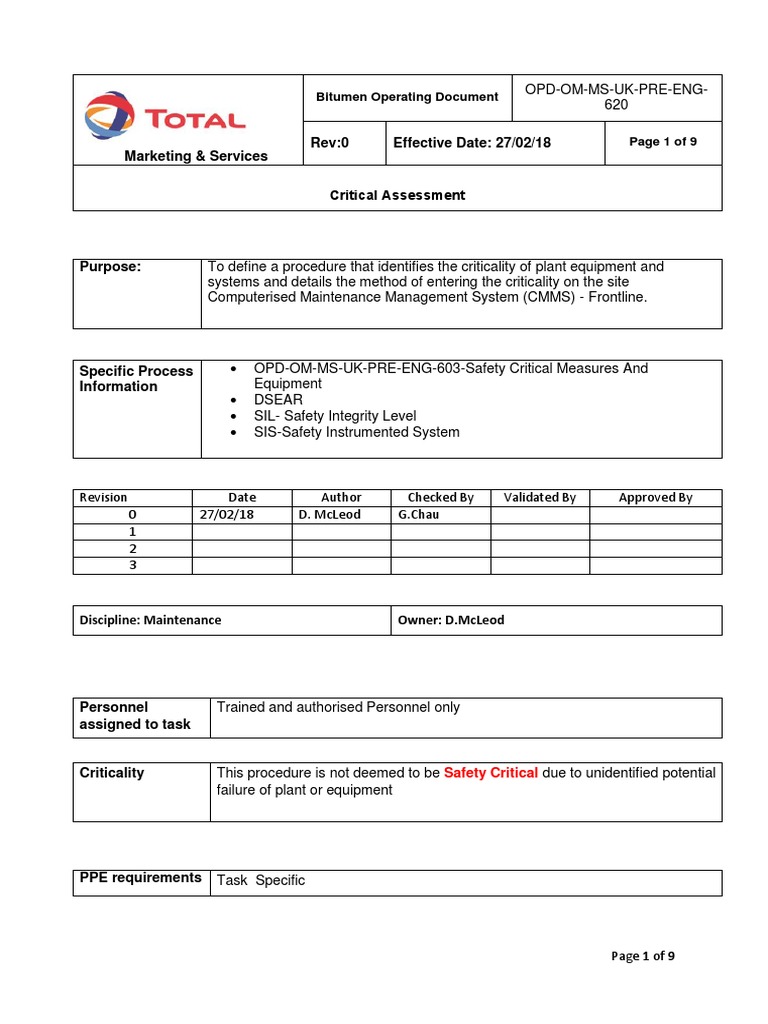 A Procedure for Identifying Critical Plant Equipment and Systems and