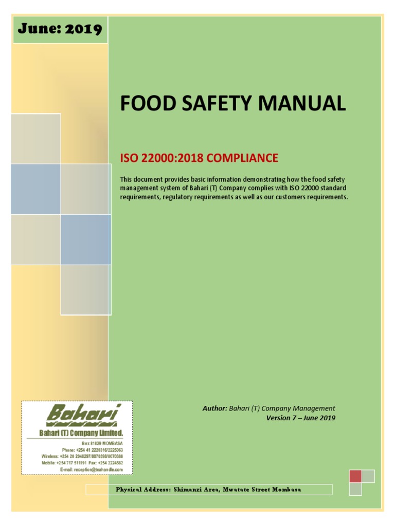 Bahari Food Safety Manual ISO 22000 | PDF | Food Safety | Warehouse