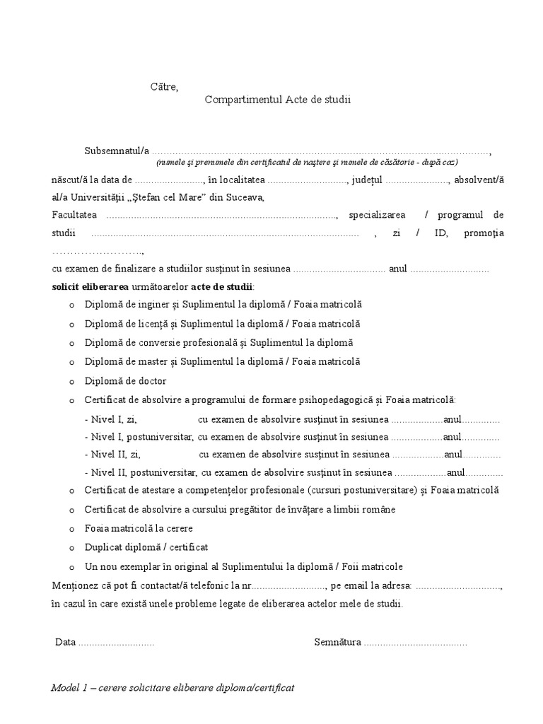 Model2 Cerere Eliberare Acte de Studii-2022 | PDF