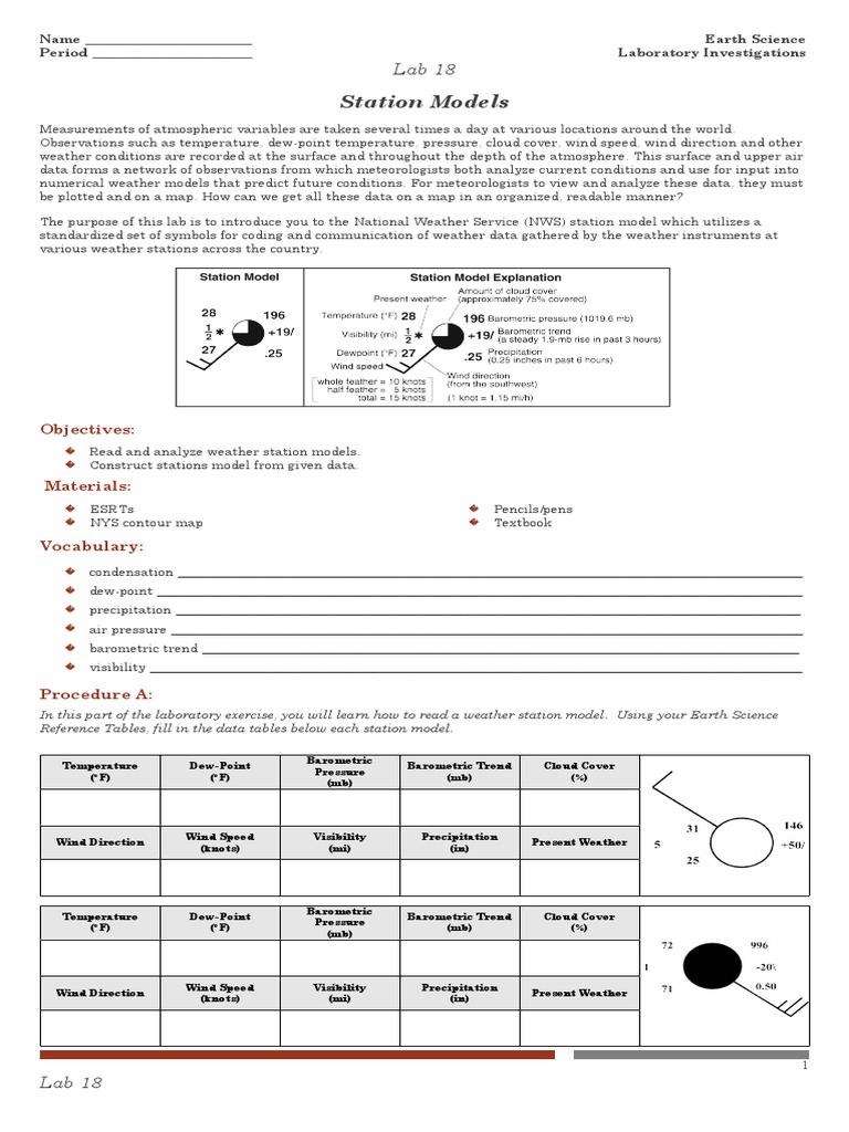 Lab 18 Weather Station Models PDF Weather Earth Sciences
