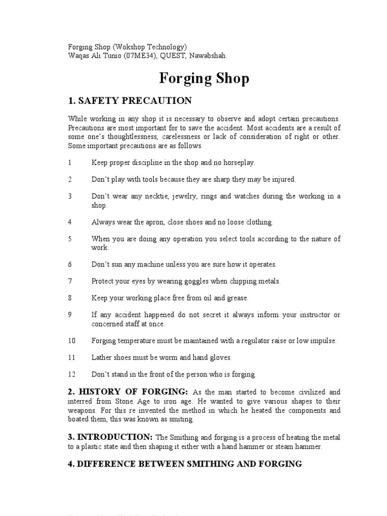 Forging Shop Workshop Technology by Waqas Ali Tunio | PDF | Forge ...