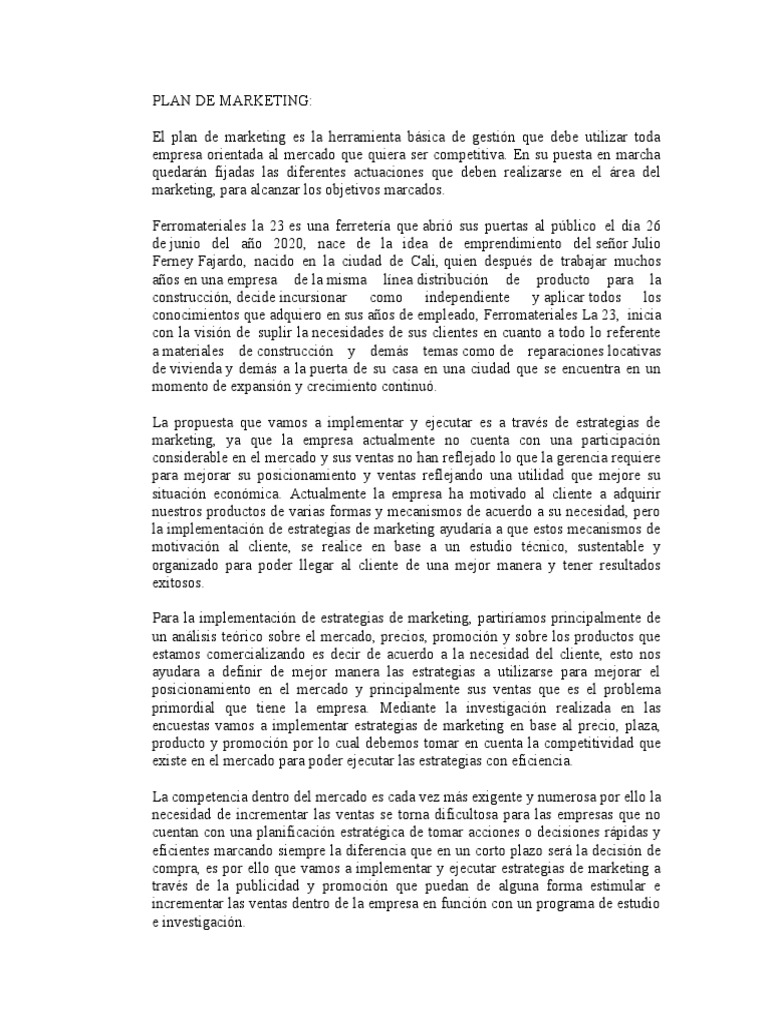 Plan de Marketing | Descargar gratis PDF | Marketing | Business