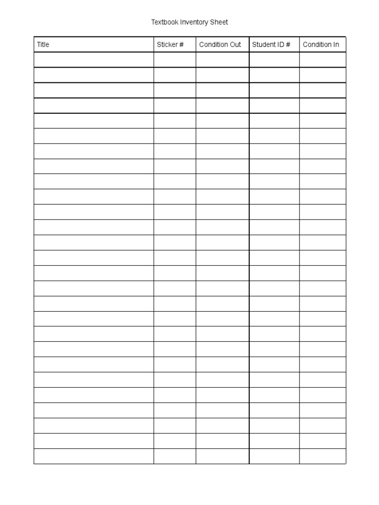 Textbook Inventory Sheet | PDF